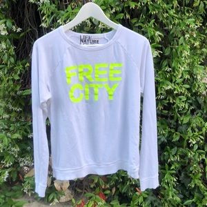 Freecity White Sweater with Neon Yellow Logo
